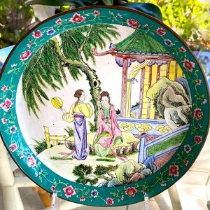 🎄Antique Chinese Canton Champleve Cloisonné Enamel Bronze Plate Tray🎁